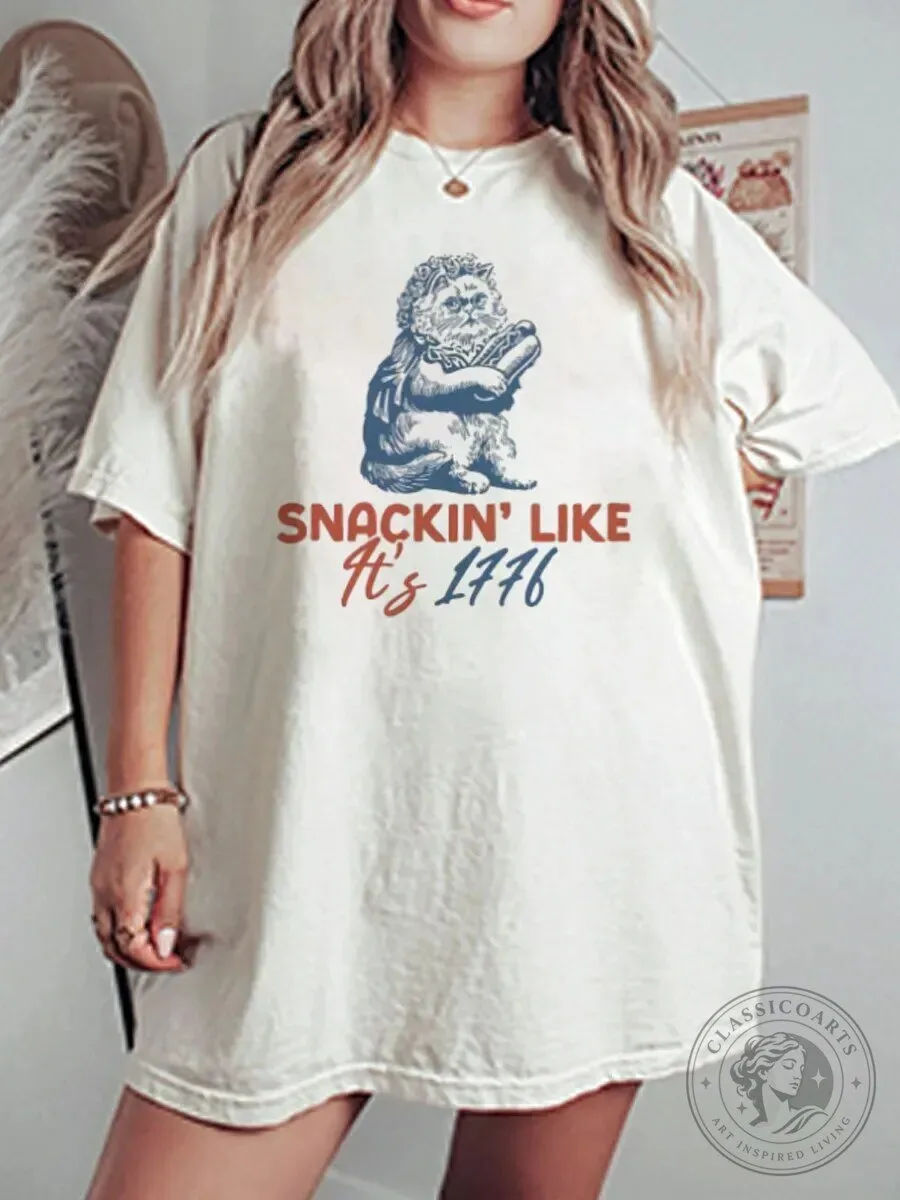 Snackin' Like It's 1776 Patriotic Lion Graphic T-Shirt