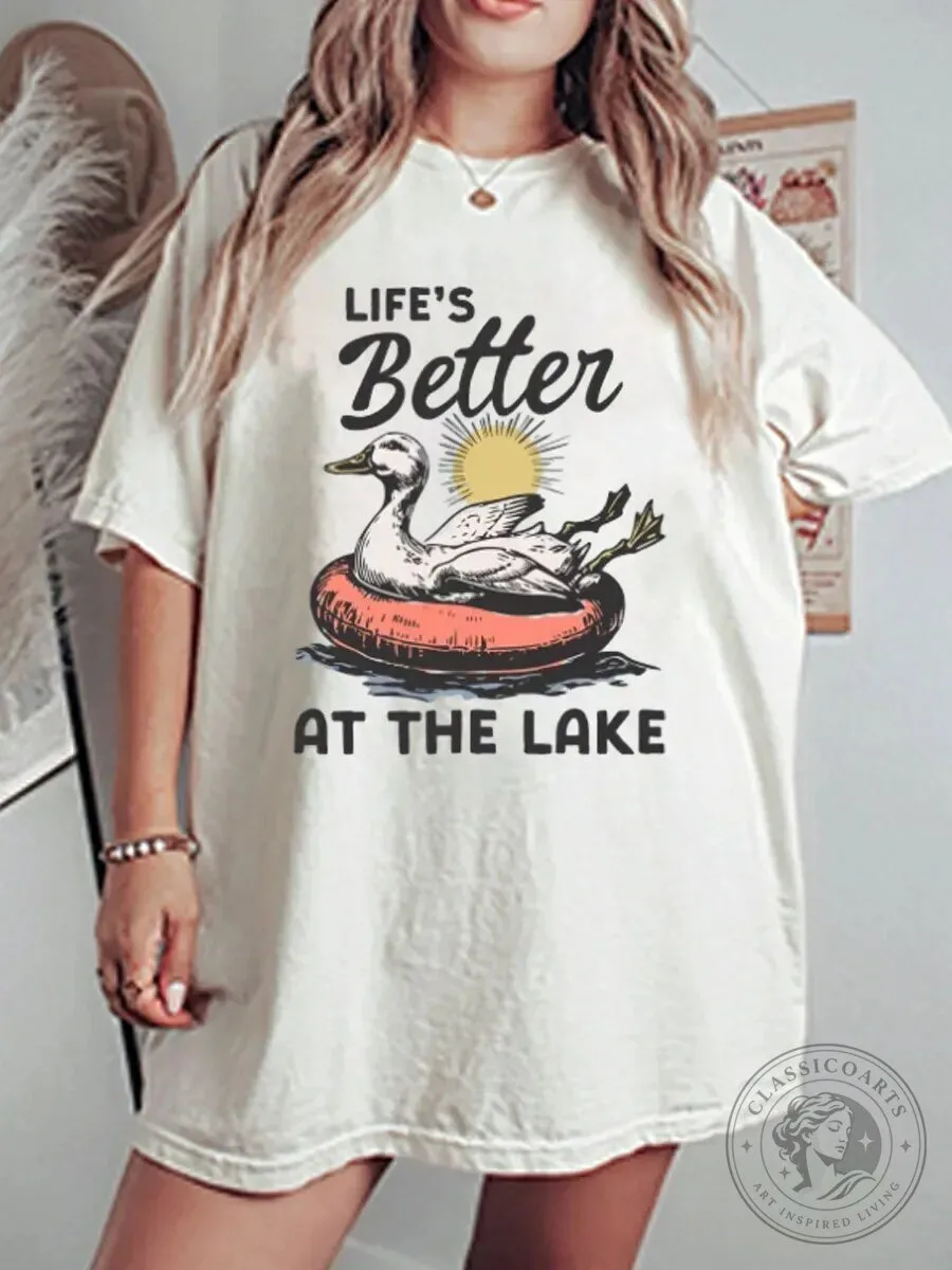 Life Is Better At The Lake Duck In Float Ring Summer Graphic T-Shirt