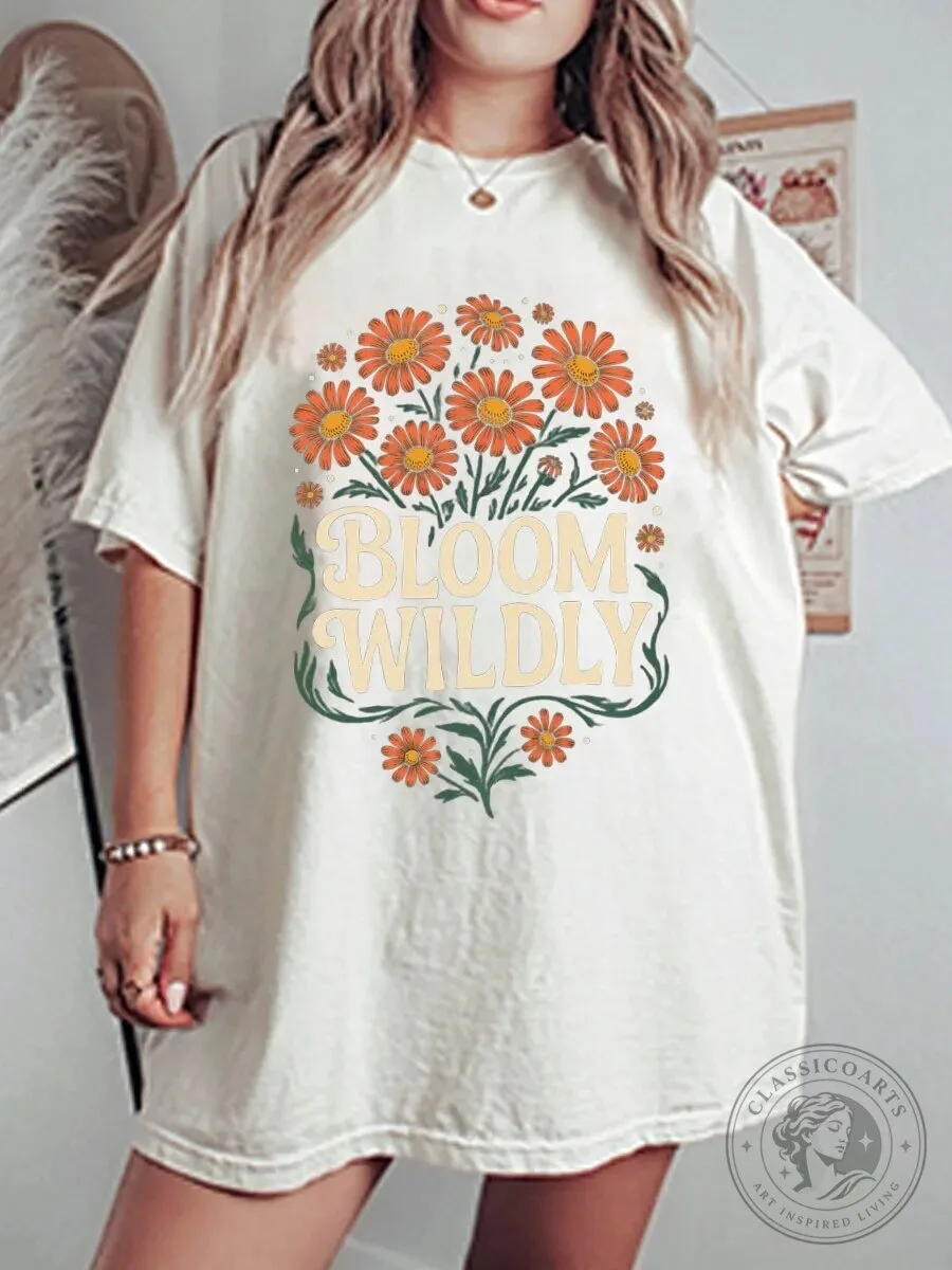 Bloom Wildly Daisy Flower Bouquet Vintage Style Graphic T-Shirt