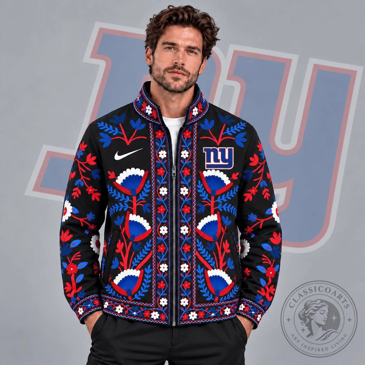 New York Giants Folk Art Floral Print Full Zip Jacket