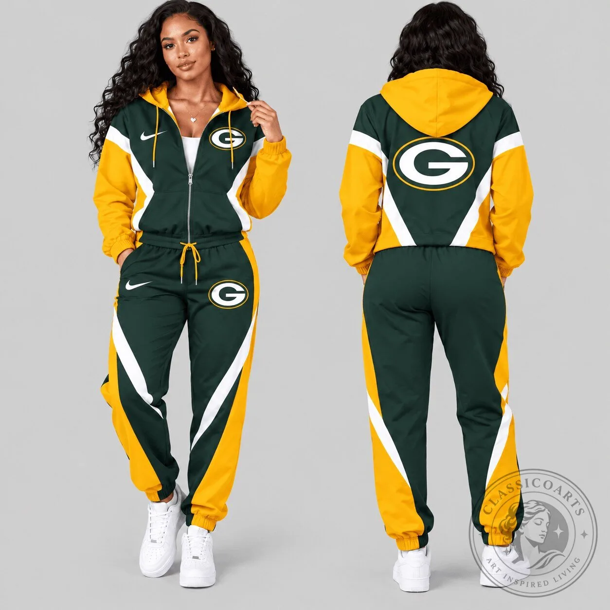 Green Bay Packers Women's Full Zip Hoodie and Jogger Pants Tracksuit Set