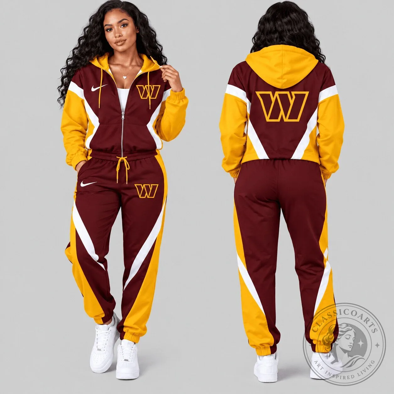 Washington Commanders NFL Team Logo Maroon and Gold Contrast Panel Hoodie 2 Washington Commanders NFL Team Logo Maroon and Gold Contrast Panel Hoodie
