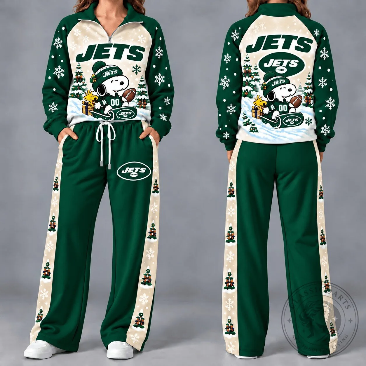 New York Jets Snoopy Christmas Quarter-Zip Sweatshirt and Pants Set