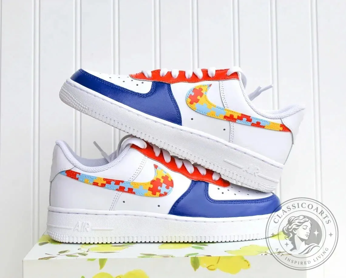 Autism Awareness Puzzle Piece Pattern Custom Nike Air Force 1 Sneakers