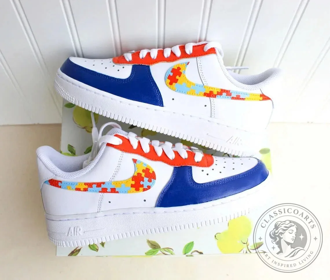 Autism Awareness Puzzle Piece Pattern Custom Nike Air Force 1 Sneakers 9 Autism Awareness Puzzle Piece Pattern Custom Nike Air Force 1 Sneakers