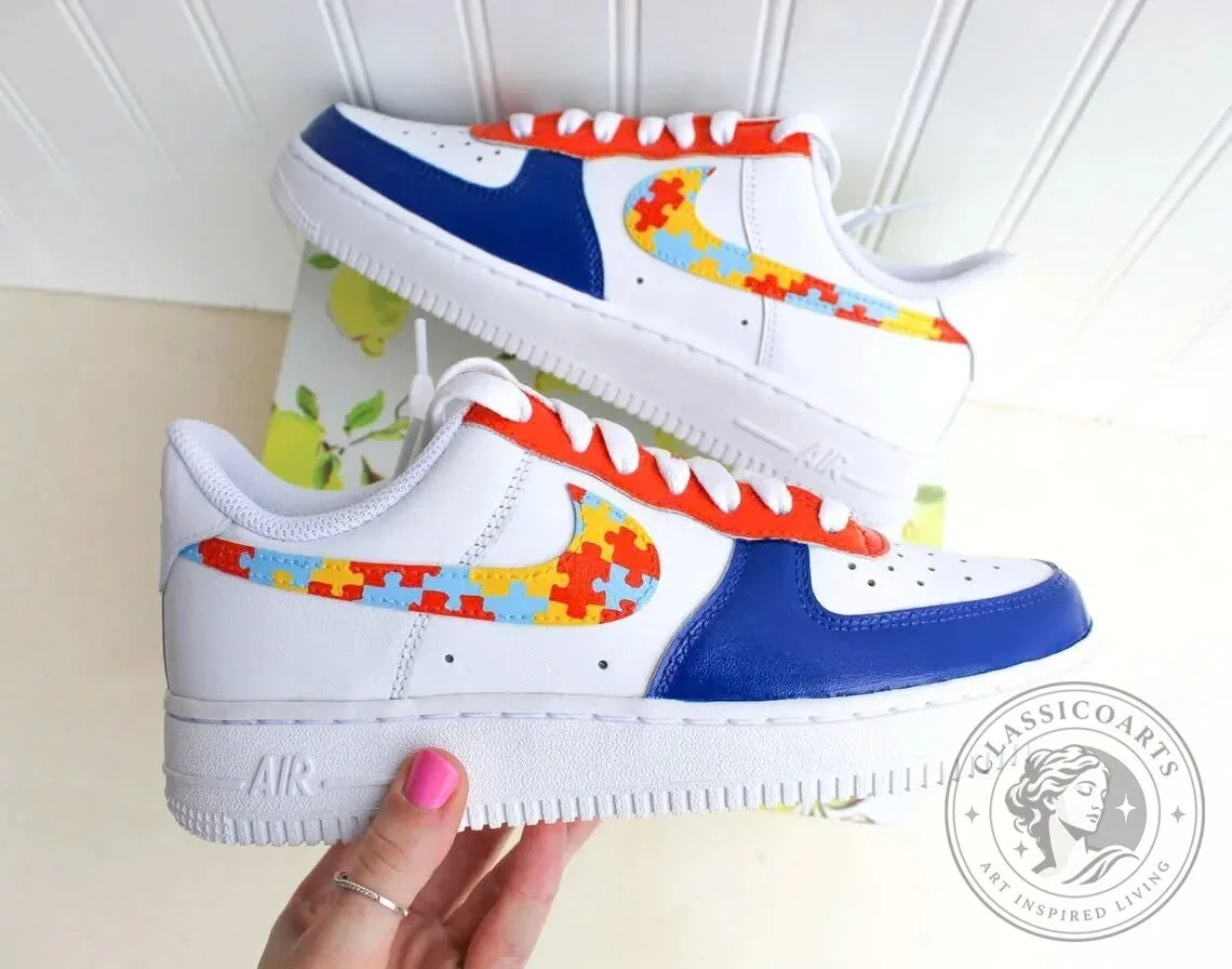 Autism Awareness Puzzle Piece Pattern Custom Nike Air Force 1 Sneakers 10 Autism Awareness Puzzle Piece Pattern Custom Nike Air Force 1 Sneakers