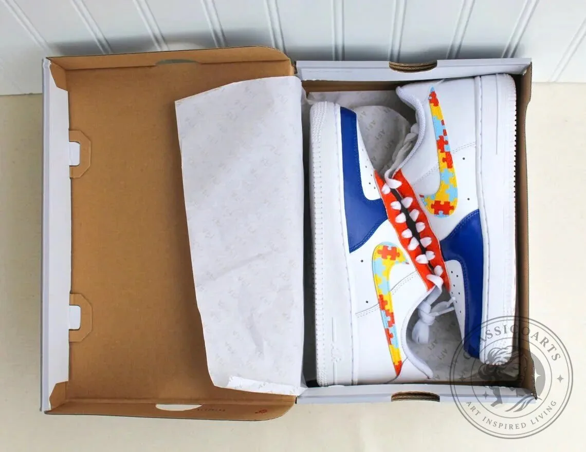 Autism Awareness Puzzle Piece Pattern Custom Nike Air Force 1 Sneakers 12 Autism Awareness Puzzle Piece Pattern Custom Nike Air Force 1 Sneakers
