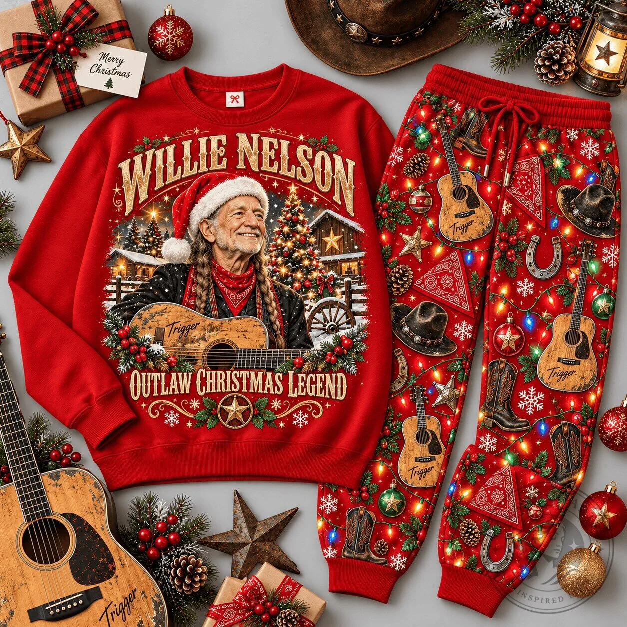 Willie Nelson Outlaw Christmas Legend Portrait Sweatshirt and Jogger Set