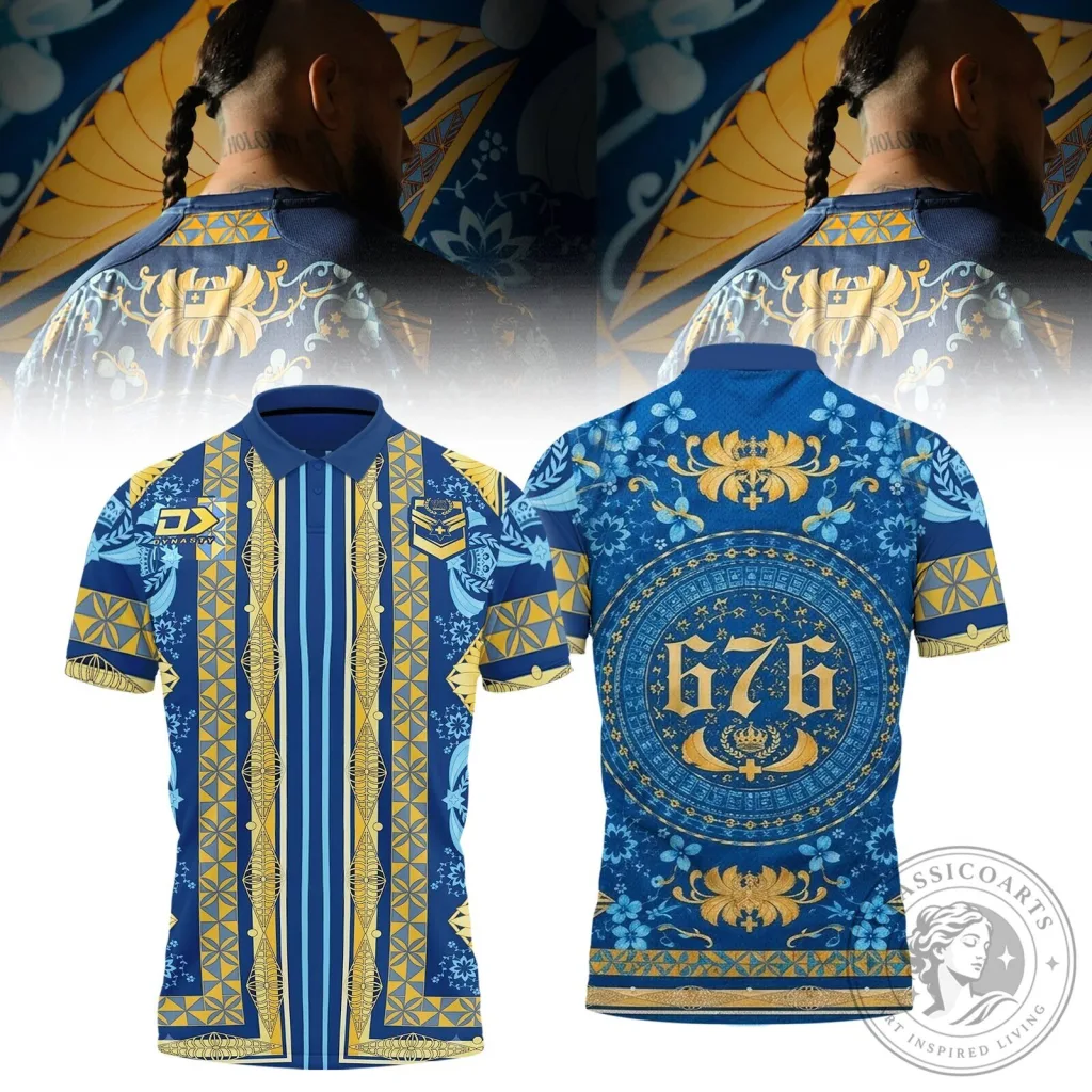 2026 World Cup Polo Shirt in Blue and Gold for Tonga Rugby League 2026 World Cup Polo Shirt in Blue and Gold for Tonga Rugby League