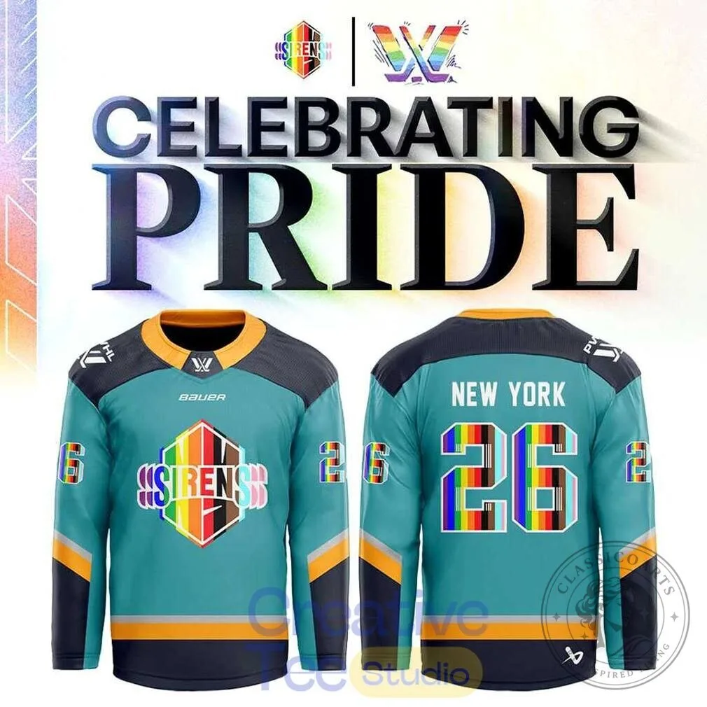 New York Sirens Pride Month Hockey Jersey Custom Number 26 Teal and Black 5 New York Sirens Pride Month Hockey Jersey Custom Number 26 Teal and Black