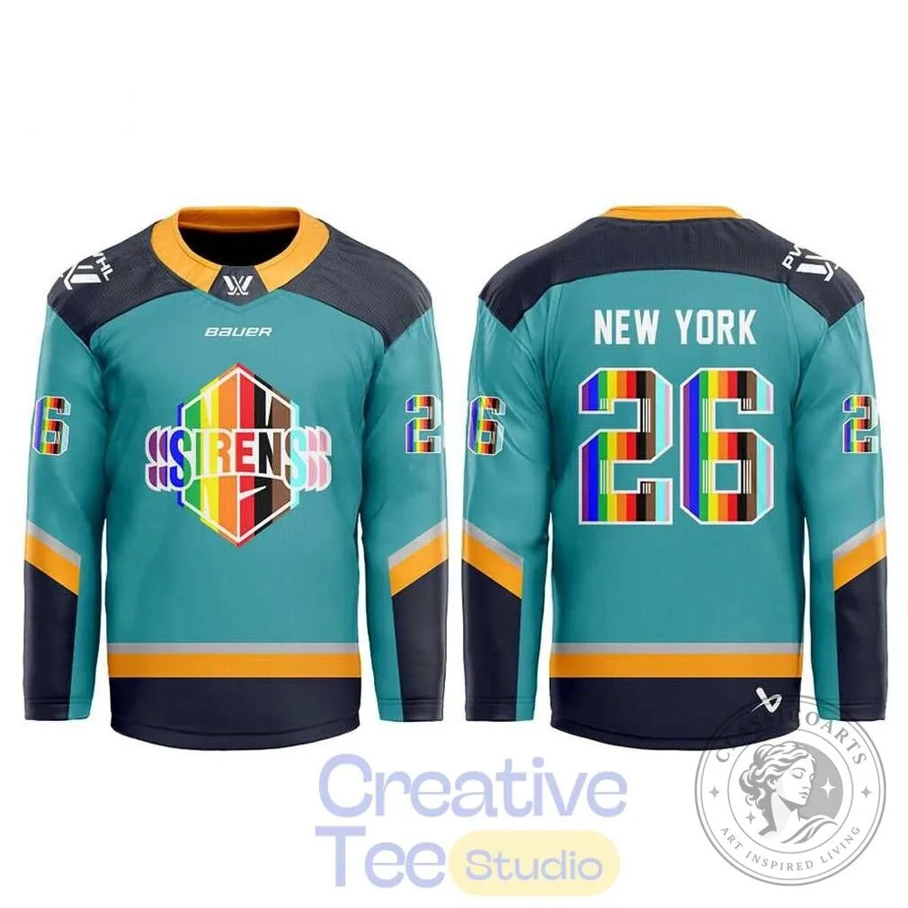 New York Sirens Pride Month Hockey Jersey Custom Number 26 Teal and Black 6 New York Sirens Pride Month Hockey Jersey Custom Number 26 Teal and Black