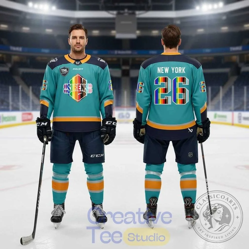 New York Sirens Pride Month Hockey Jersey Custom Number 26 Teal and Black 7 New York Sirens Pride Month Hockey Jersey Custom Number 26 Teal and Black