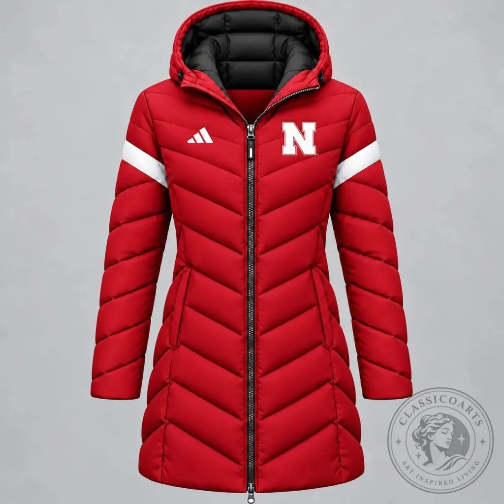 Nebraska Cornhuskers NCAA Game Day Long Hooded Puffer Jacket Nebraska Cornhuskers NCAA Game Day Long Hooded Puffer Jacket